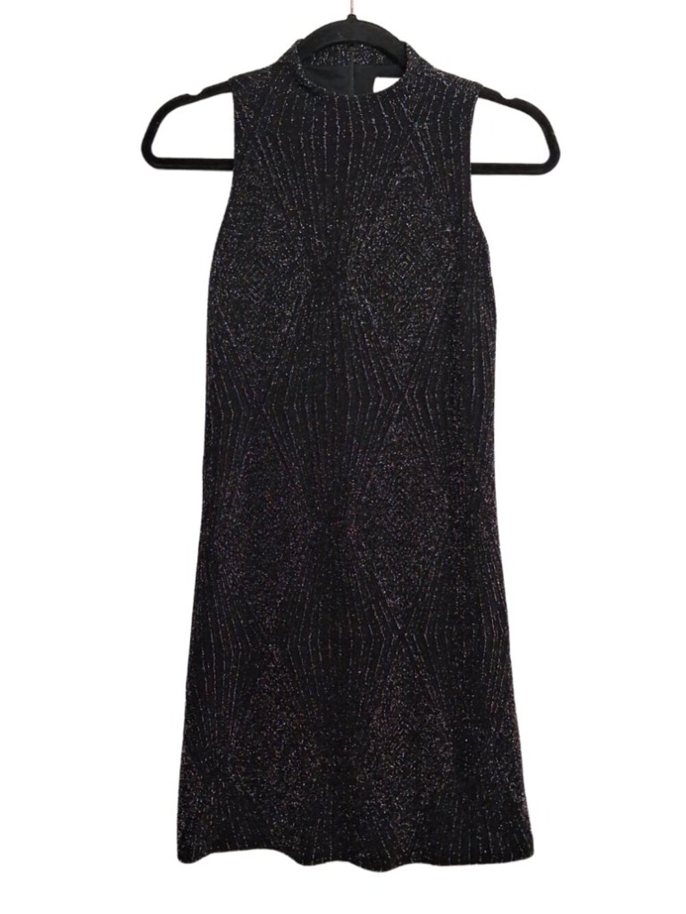 ECI Metallic Black Dress Silver Sleeveless Sparkle Print Shift Mini XSmall